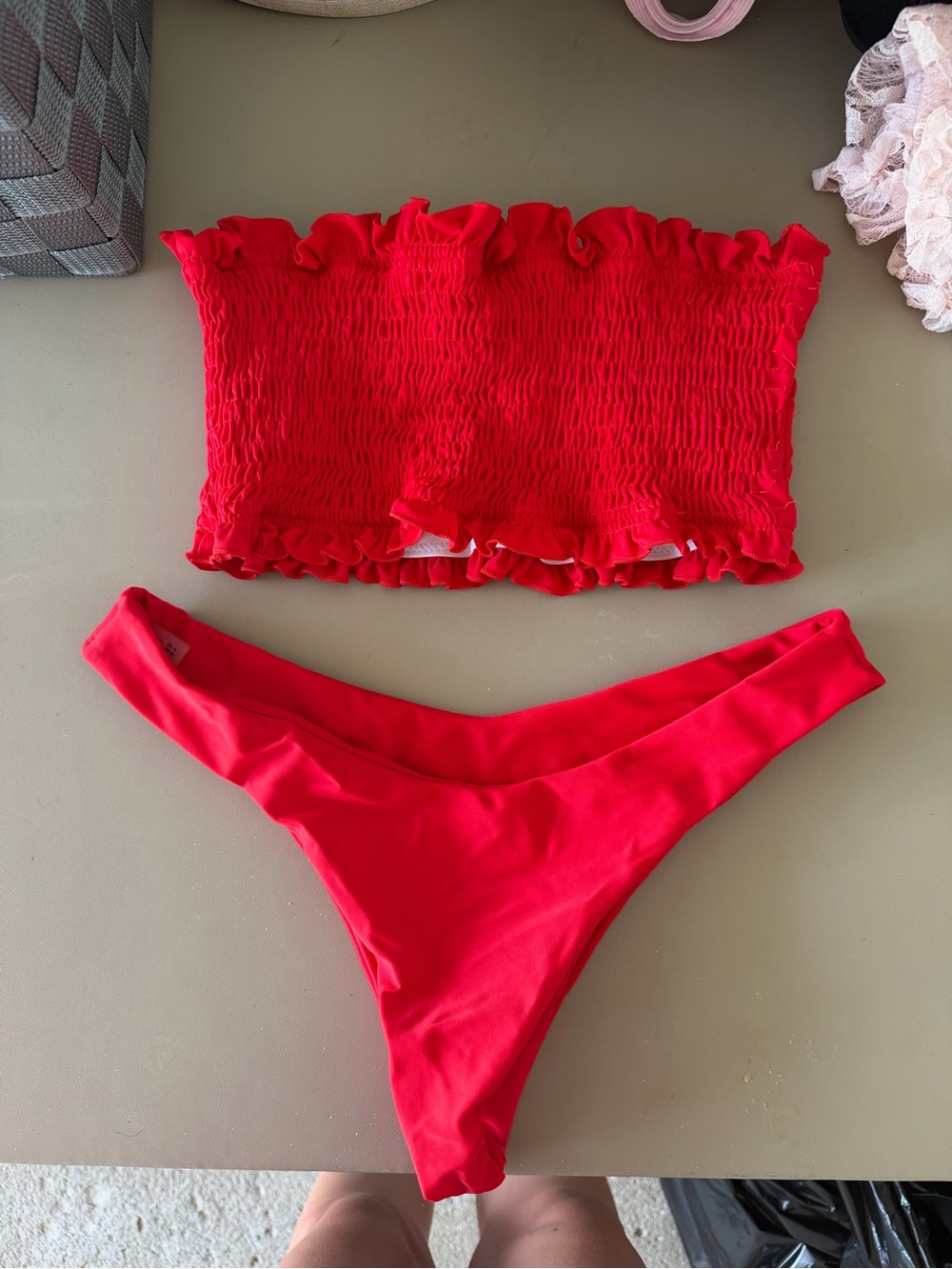 Red Bandeau Bikini Set
